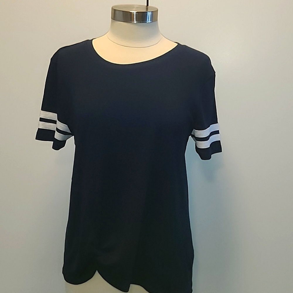 Navy Blue, White Stripes Sleeves, Size L